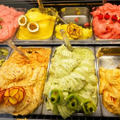 Ice cream in Rome, Italy. Italian gelateria.